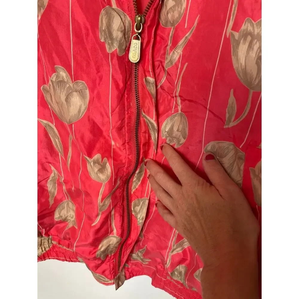 coAco Silk Tulip Windbreaker Jacket Womens M Pink Coral Y2K Light Weight Coat